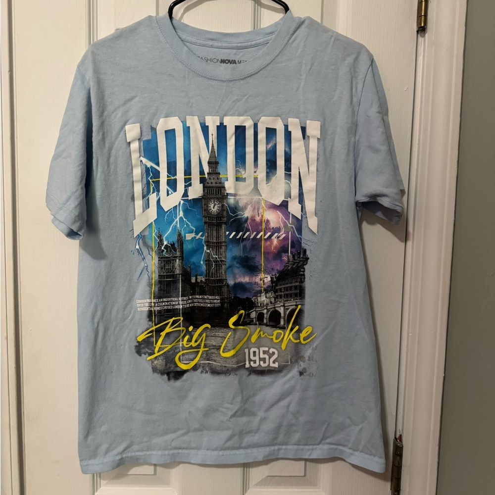 Fashion Nova Light Blue London Graphic Tee